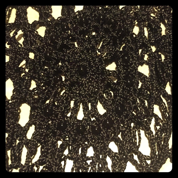 $⬇️ EUC Black Boutique Sheer Crocheted Beaded Wrap - Picture 3 of 4